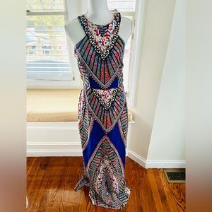 Bohemian Print Halter Maxi Dress in Cobalt Blue